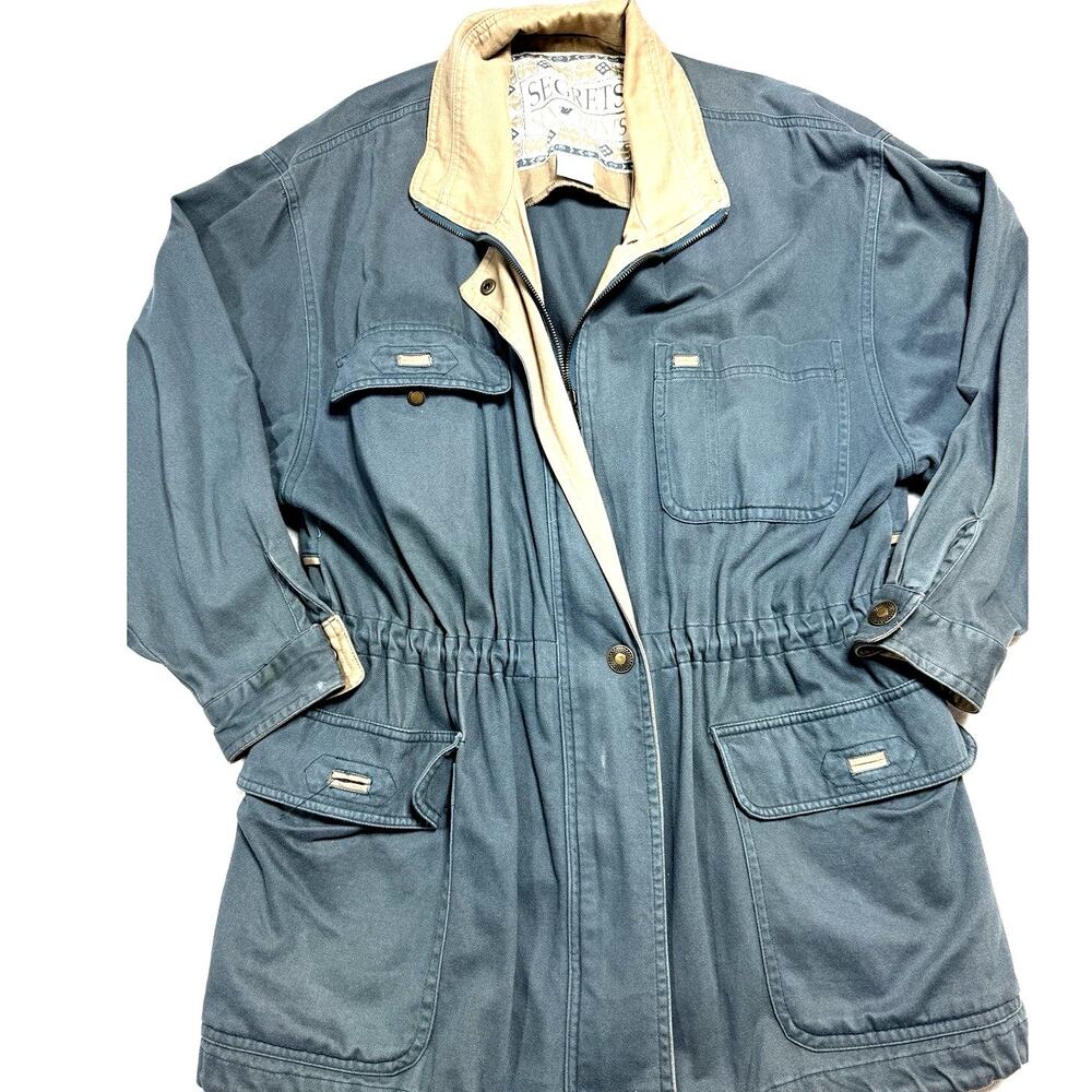 Segrets Sun Prints Vtg Safari Field Chore Jacket Green Cotton Cinch Waist Sz M